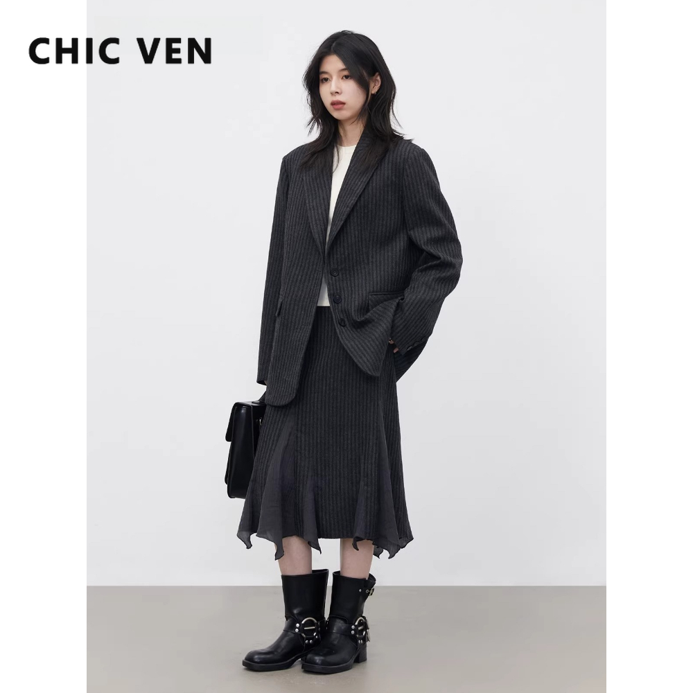 Wool Suit Jacket - CHIC VEN Fashion Wanita Blazer Wol