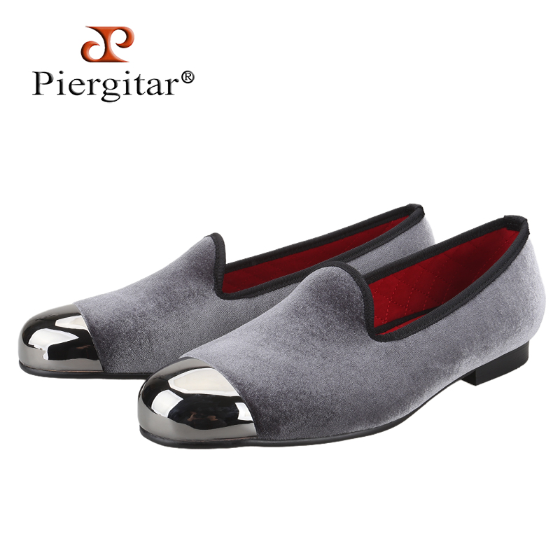 Men'S Formal Wear Slippers - Piergitar Sepatu Slip-On Beludru Abu-abu dengan