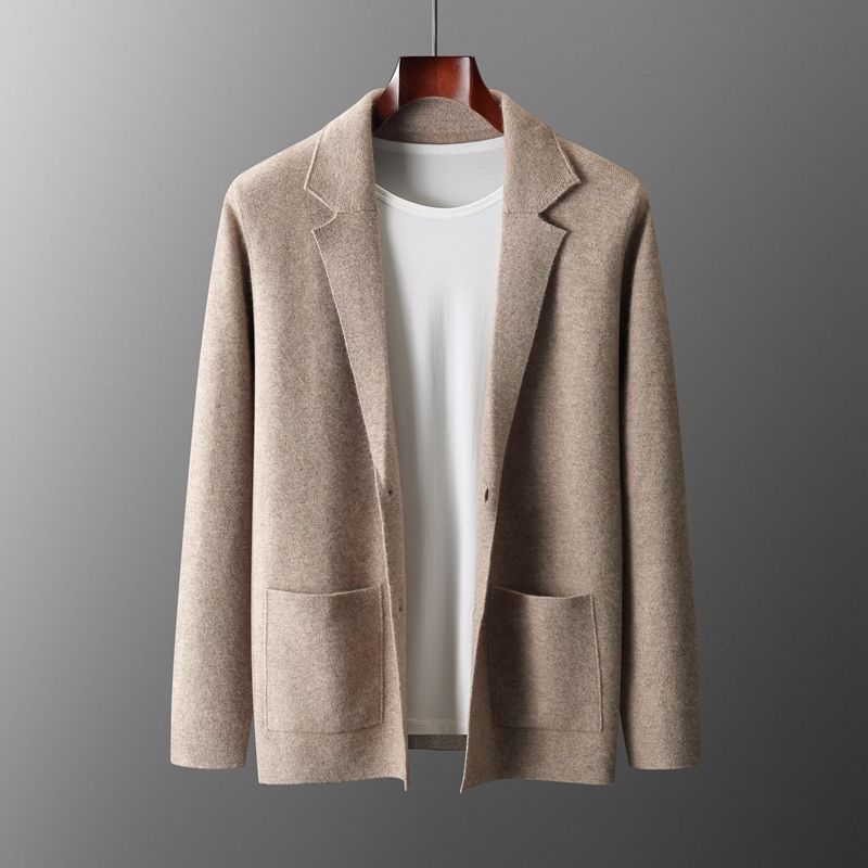 Wool Suit Jacket - Merino kardigan rajut wol untuk pria,