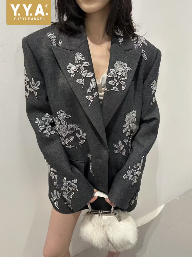 Wool Suit Jacket - Blazer Wanita Berkualitas Tinggi Warna Abu-abu