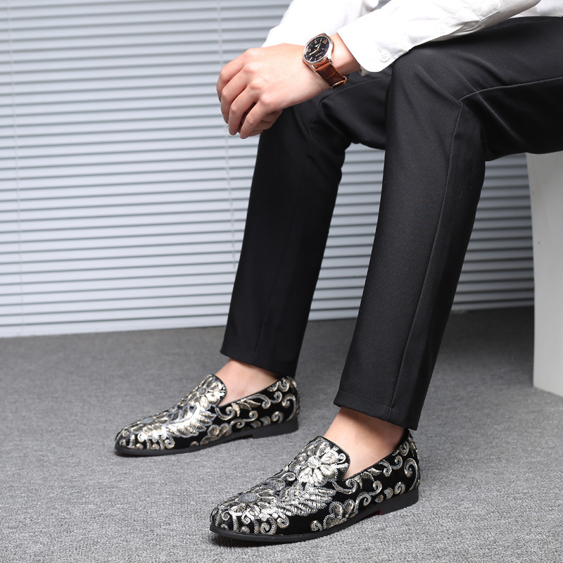 Men'S Formal Wear Slippers - Sepatu Loafer Beludru Pria dengan Bordir