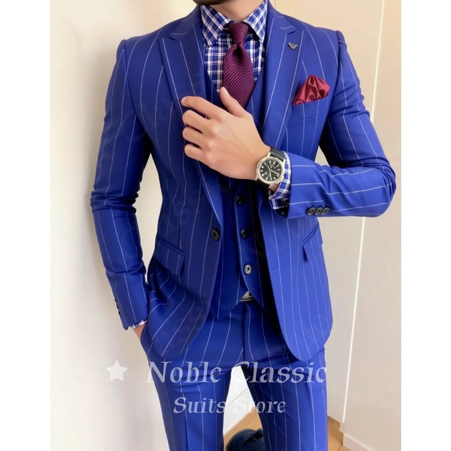 Setelan Jas Pria 3 Potong Biru - Men Formal Wear Wedding Guest ulasan dan harga