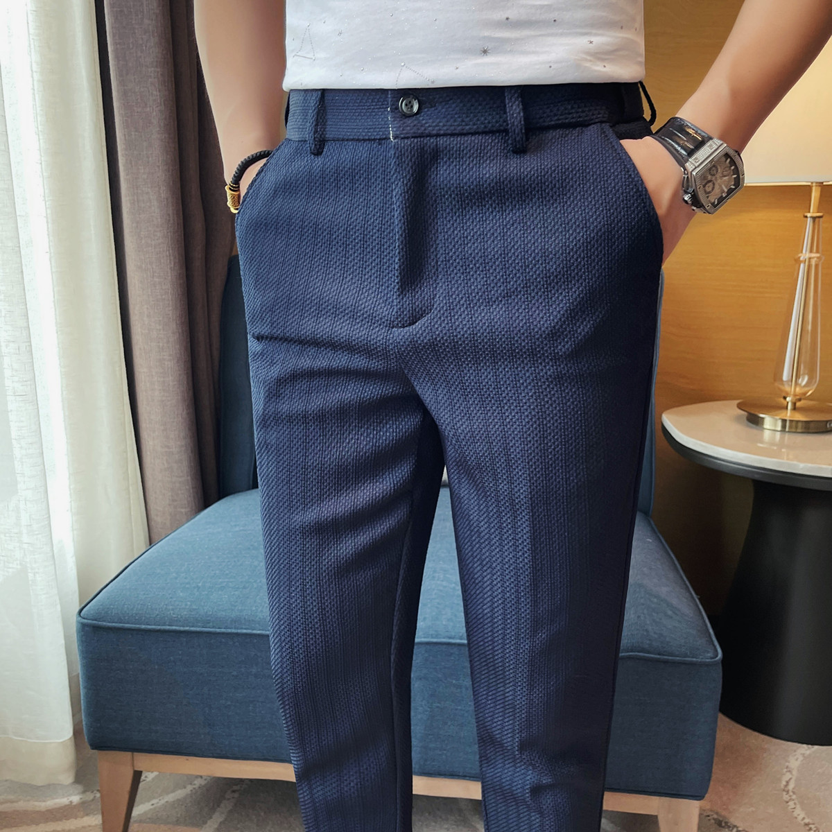Celana Kasual Bergaris Tipis P - Men'S Used Formal Wear ulasan dan harga