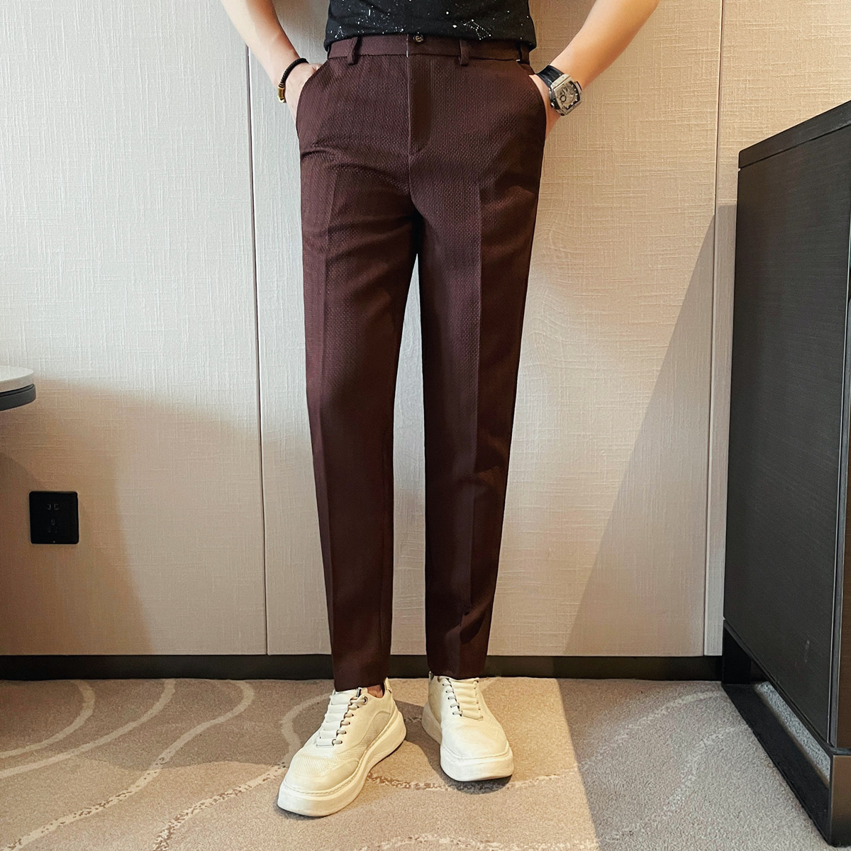 Celana Kasual Bergaris Tipis P - Men'S Used Formal Wear ulasan dan harga
