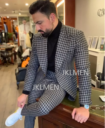 Setelan Pria Houndstooth 2 pot - Formal Wear For Men In Wedding ulasan dan harga