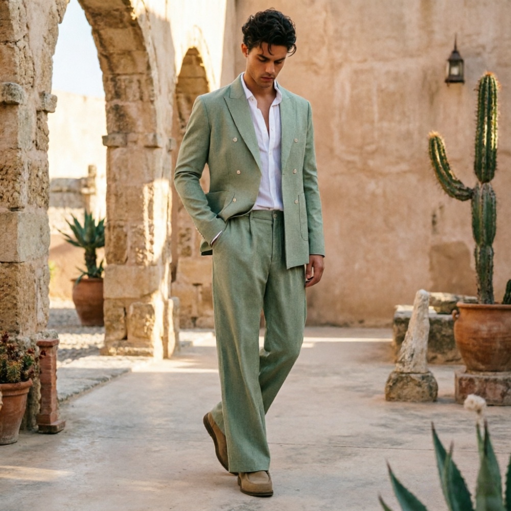Setelan Pria Linen Hijau Sage  - Men Formal Wear Wedding Guest ulasan dan harga